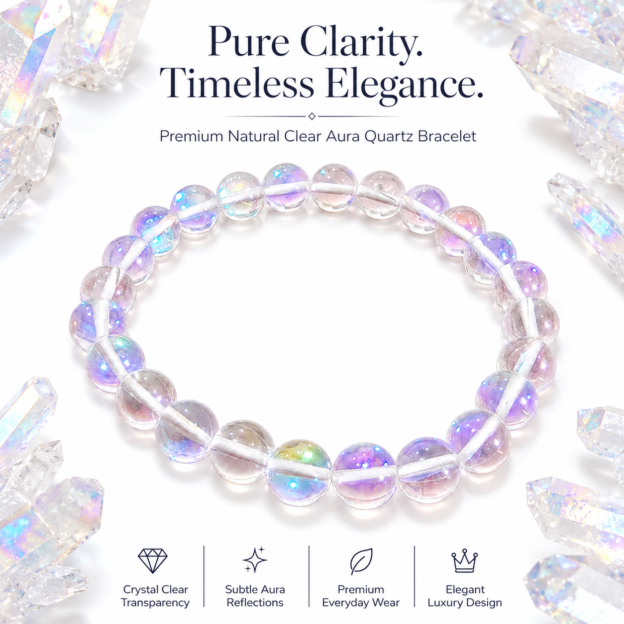 Natural Clear Aura Quartz Bracelet 8mm