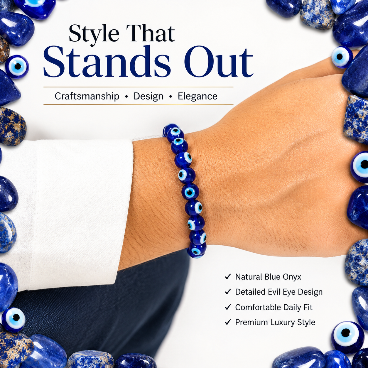 Blue Evil Eye Protection Bracelet 8mm | Certified Nazar Protection & Positive Energy Bracelet