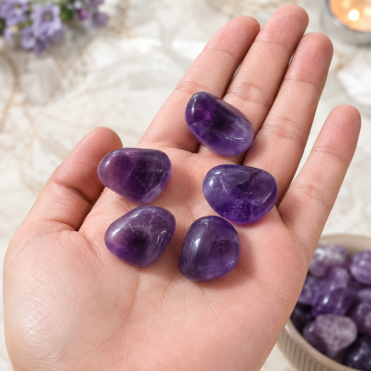 Natural Amethyst Tumble Stones | Set of 5 Premium Amethyst Crystal Tumbled Stones | Healing Crystal for Peace & Spiritual Growth
