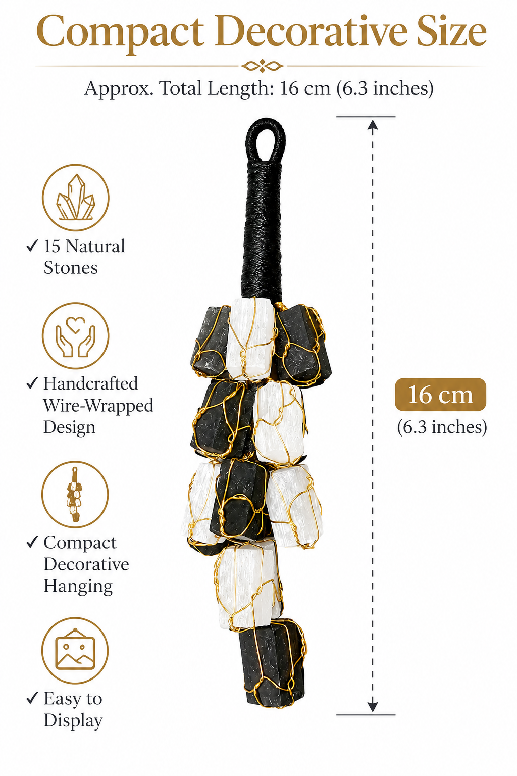 Selenite & Black Tourmaline Hanging Decor | Natural Crystal Protection Hanging | 15 Stones | Home & Office Decor