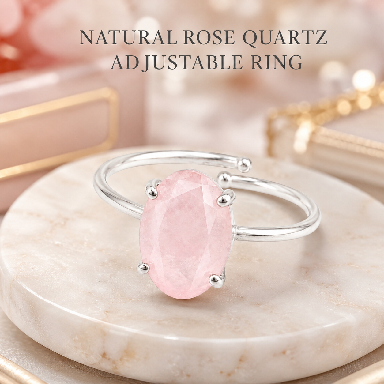 Natural Rose Quartz Adjustable Ring | Handmade Rose Quartz Gemstone Ring | Healing Crystal Jewelry
