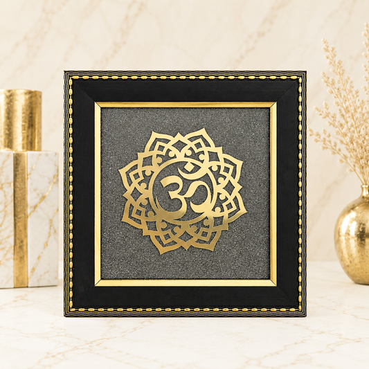 Natural Pyrite Om Mandala Frame | Sacred Om Symbol Wall Décor | Handcrafted Spiritual Decorative Frame for Home & Office