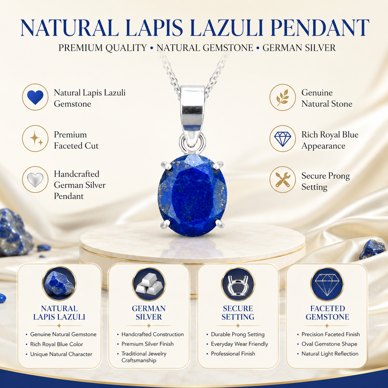 Natural Lapis Lazuli Pendant | Handmade Lapis Lazuli Gemstone Pendant | Healing Crystal Jewelry