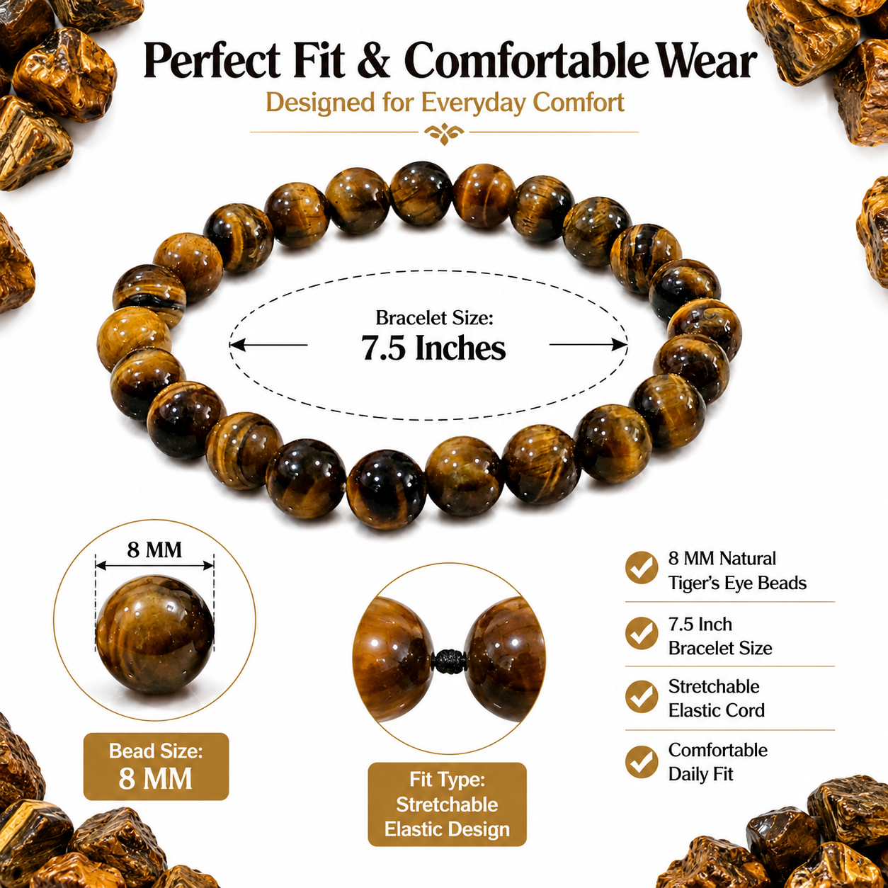 Natural Tiger Eye Bracelet 8mm