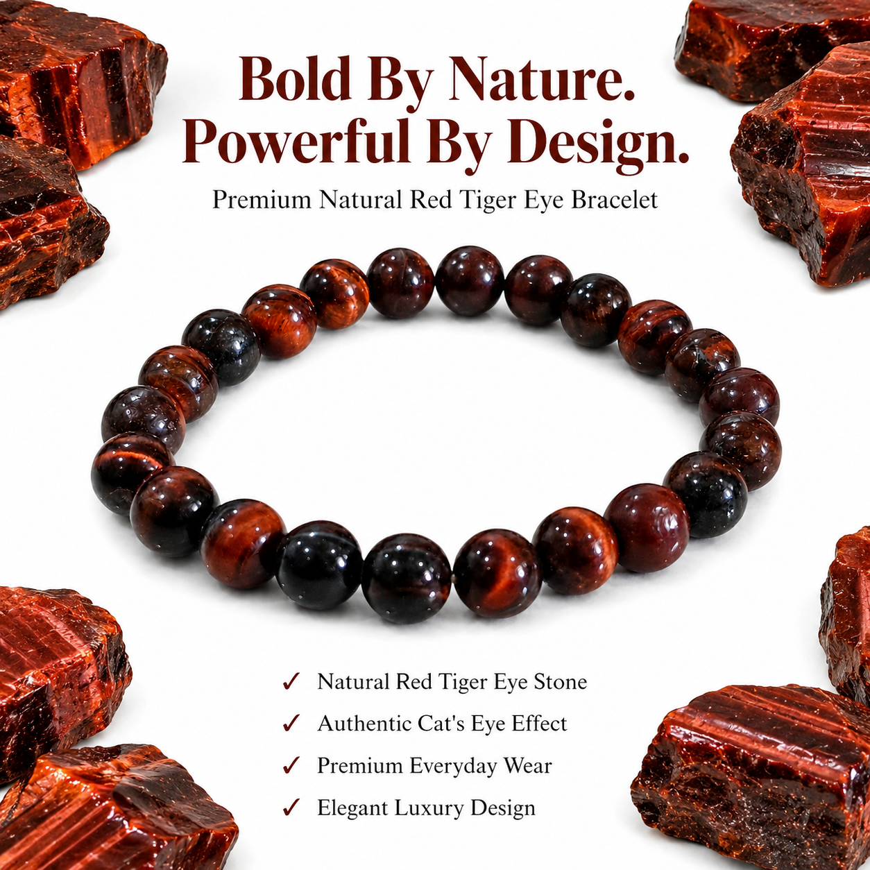 Natural Red Tiger Eye Bracelet 8mm
