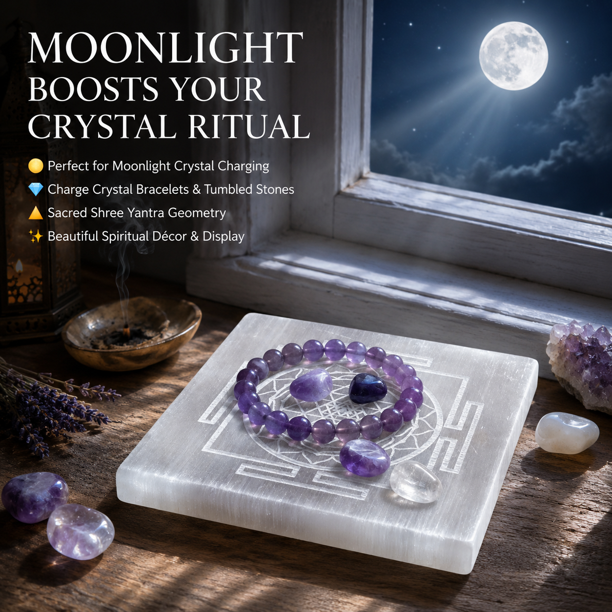 Shree Yantra Selenite Charging Plate – Natural Crystal Cleansing & Charging Plate