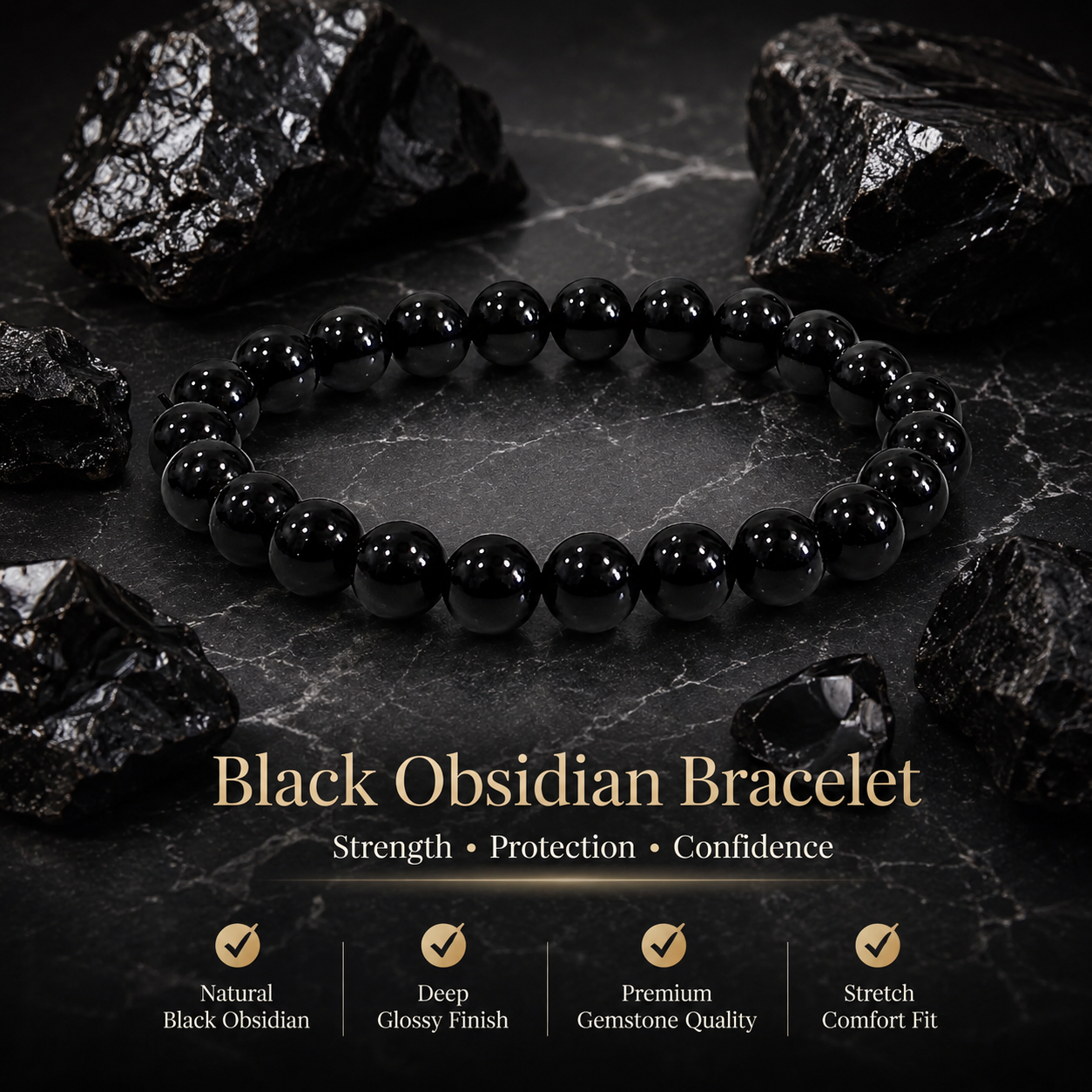 Natural Black Obsidian Bracelet – Protection, Grounding & Energy Shield Bracelet