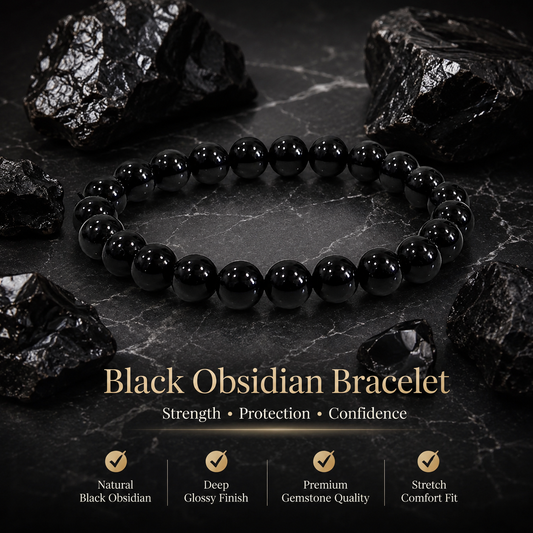 Natural Black Obsidian Bracelet – Protection, Grounding & Energy Shield Bracelet
