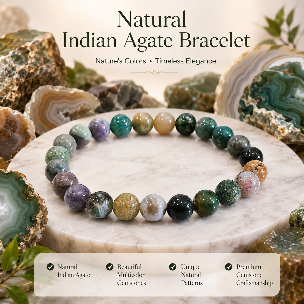 Natural Indian Agate Bracelet – Stability, Harmony & Positive Energy Bracelet
