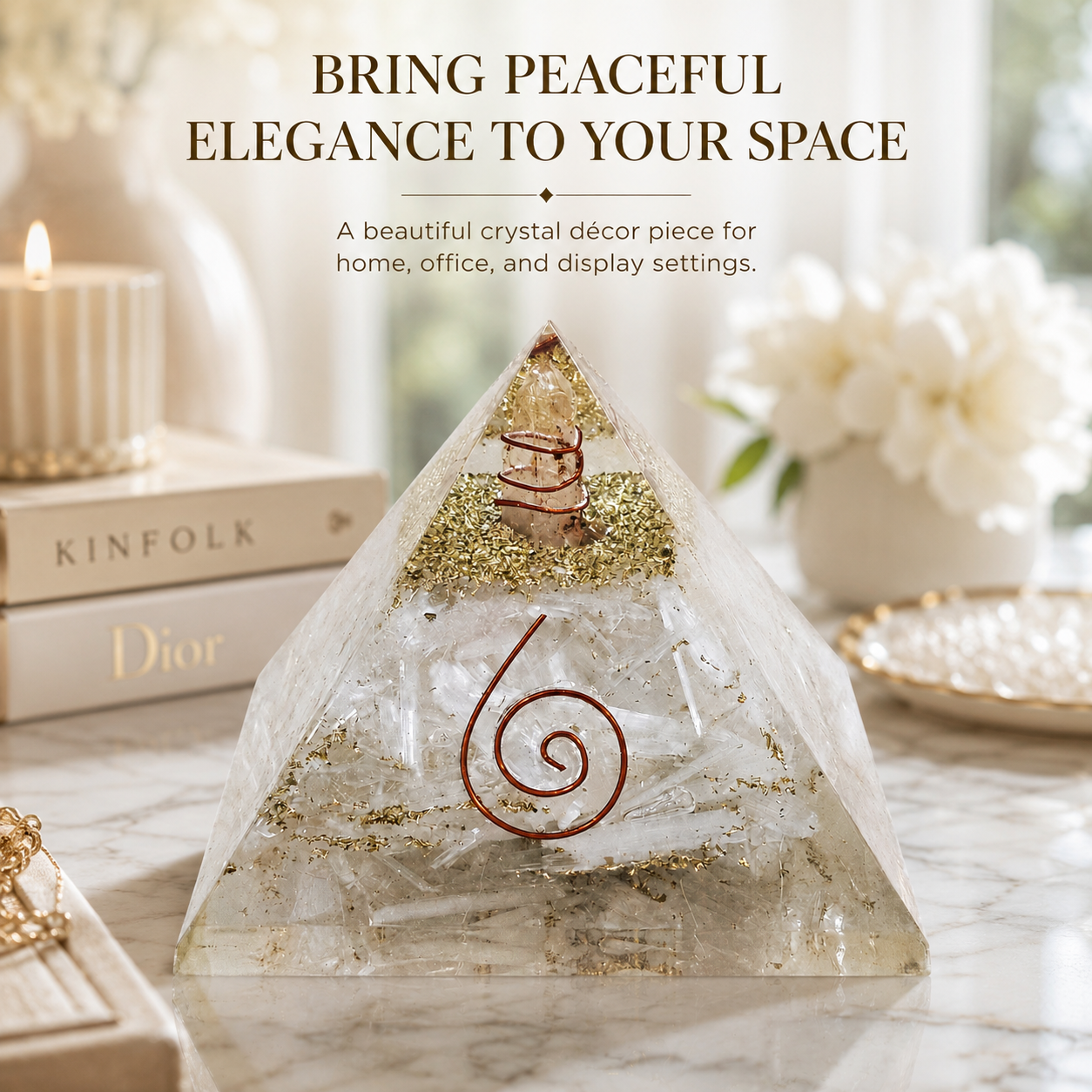 Natural Selenite Orgonite Pyramid