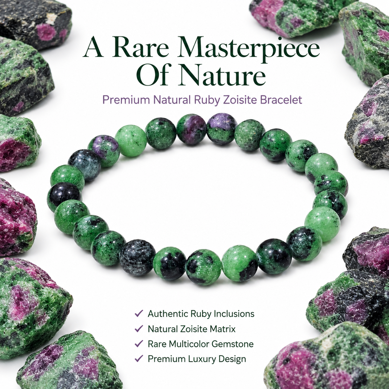 Natural Ruby Zoisite Bracelet 8mm | Certified Gemstone Bracelet