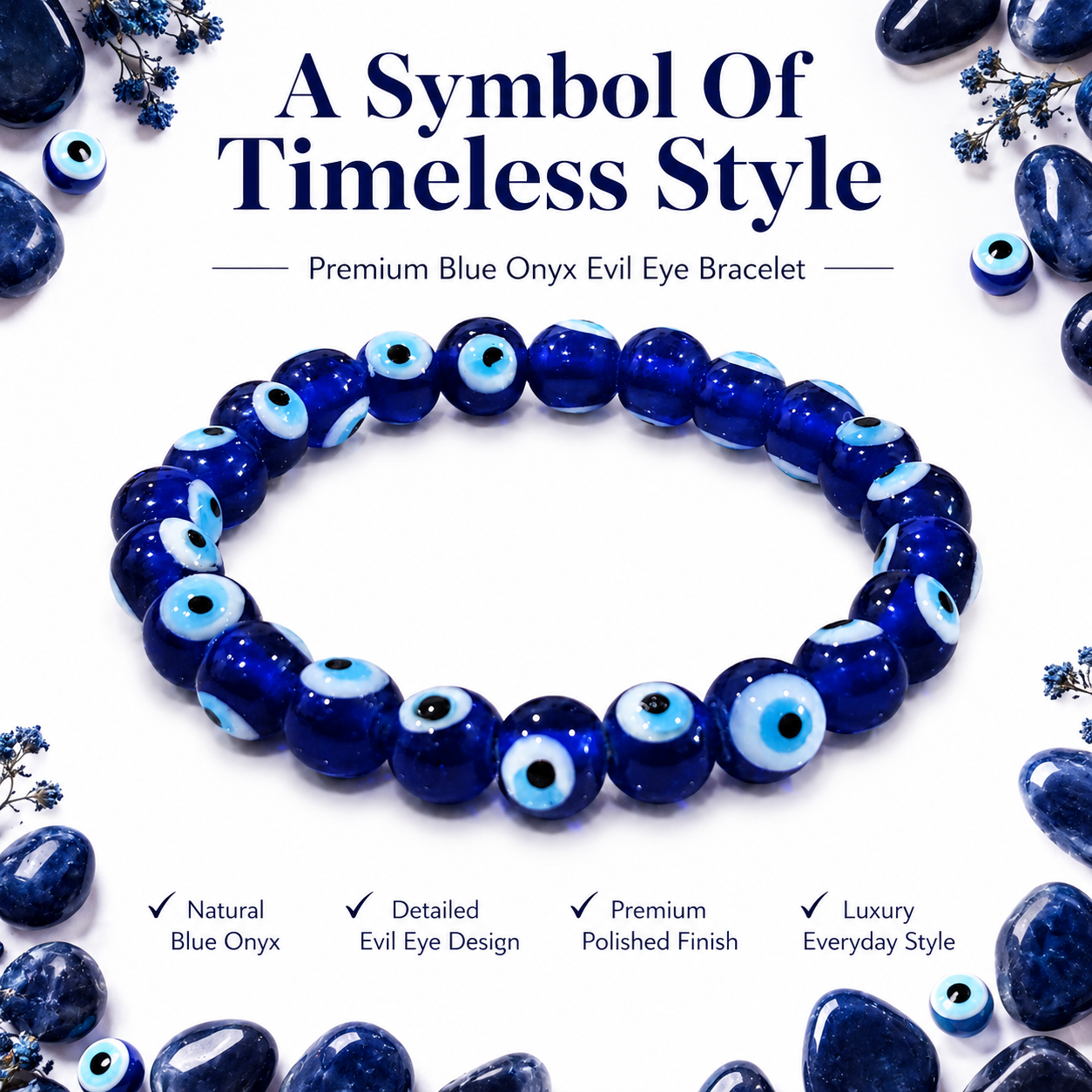 Blue Evil Eye Protection Bracelet 8mm | Certified Nazar Protection & Positive Energy Bracelet