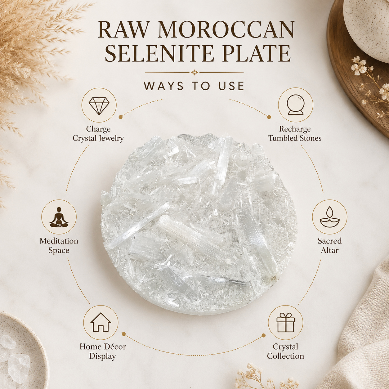Natural Raw Moroccan Selenite Charging Plate