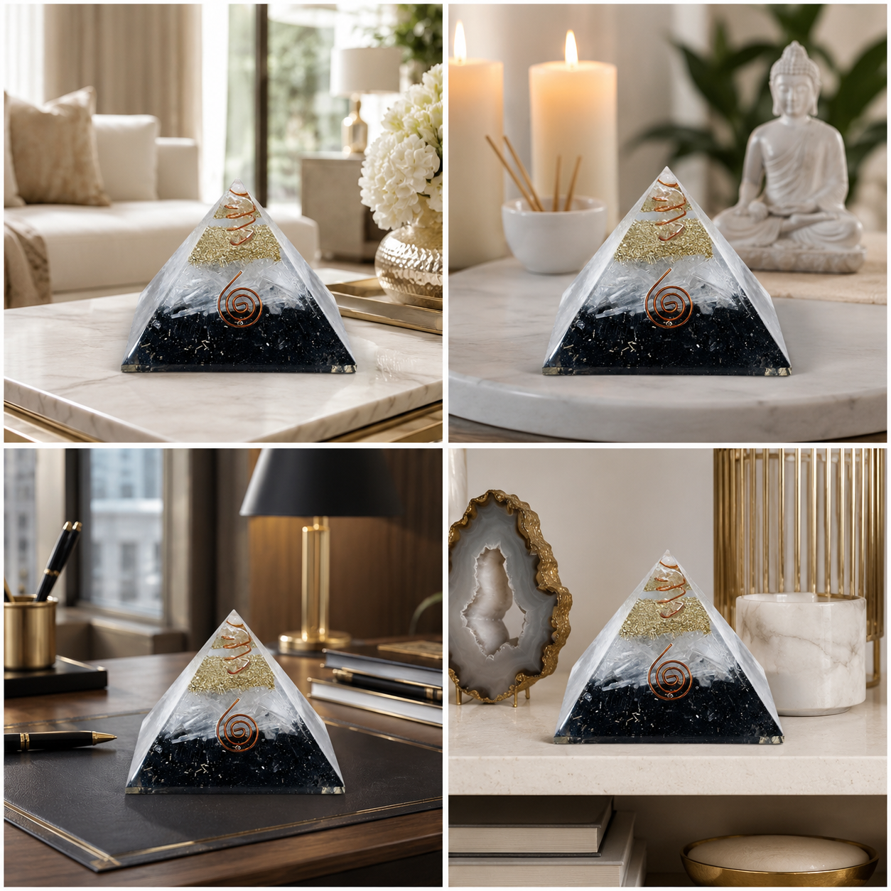Natural Black Tourmaline & Selenite Orgonite Pyramid