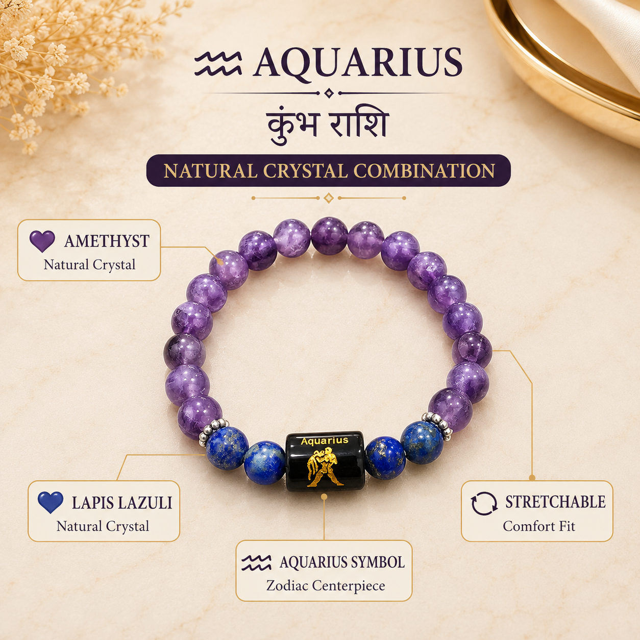 Aquarius Zodiac Bracelet (कुंभ राशि)