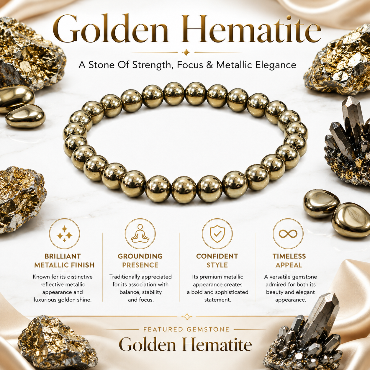 Natural Golden Hematite Bracelet – Grounding, Confidence & Strength Bracelet