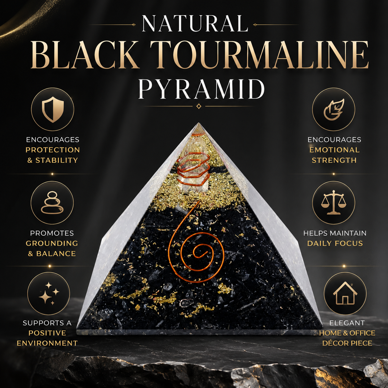 Natural Black Tourmaline Orgonite Pyramid