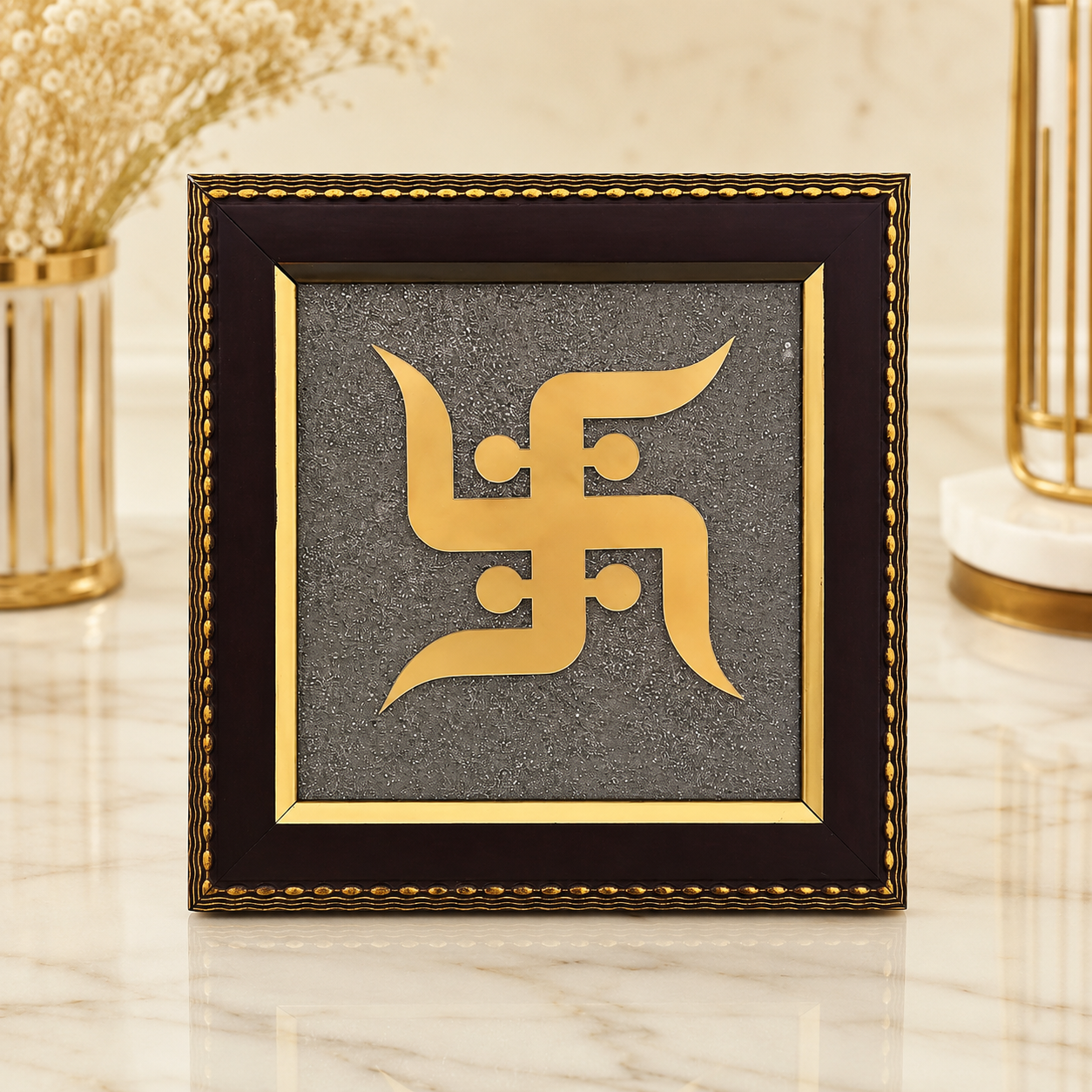 Natural Pyrite Swastik Frame | Sacred Swastik Symbol Wall Décor | Handcrafted Spiritual Frame for Home & Office