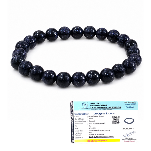 Blue Goldstone Bracelet 8mm | Certified Ambition, Confidence & Positive Energy Crystal Bracelet