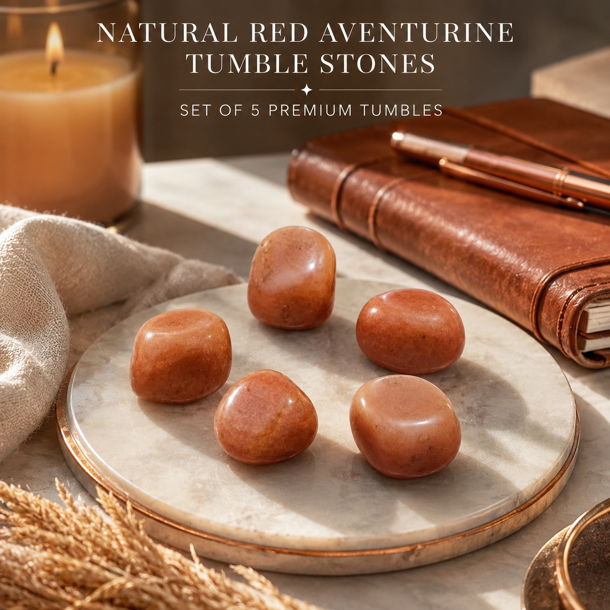 Natural Red Aventurine Tumble Stones | Set of 5 Premium Red Aventurine Crystal Tumbled Stones | Motivation, Confidence & Vitality Healing Crystals