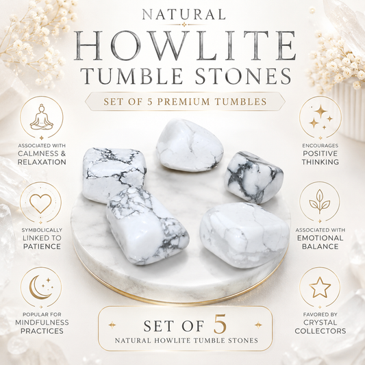 Natural Howlite Tumble Stones | Set of 5 Premium Howlite Crystal Tumbled Stones | Calming & Stress Relief Healing Crystals