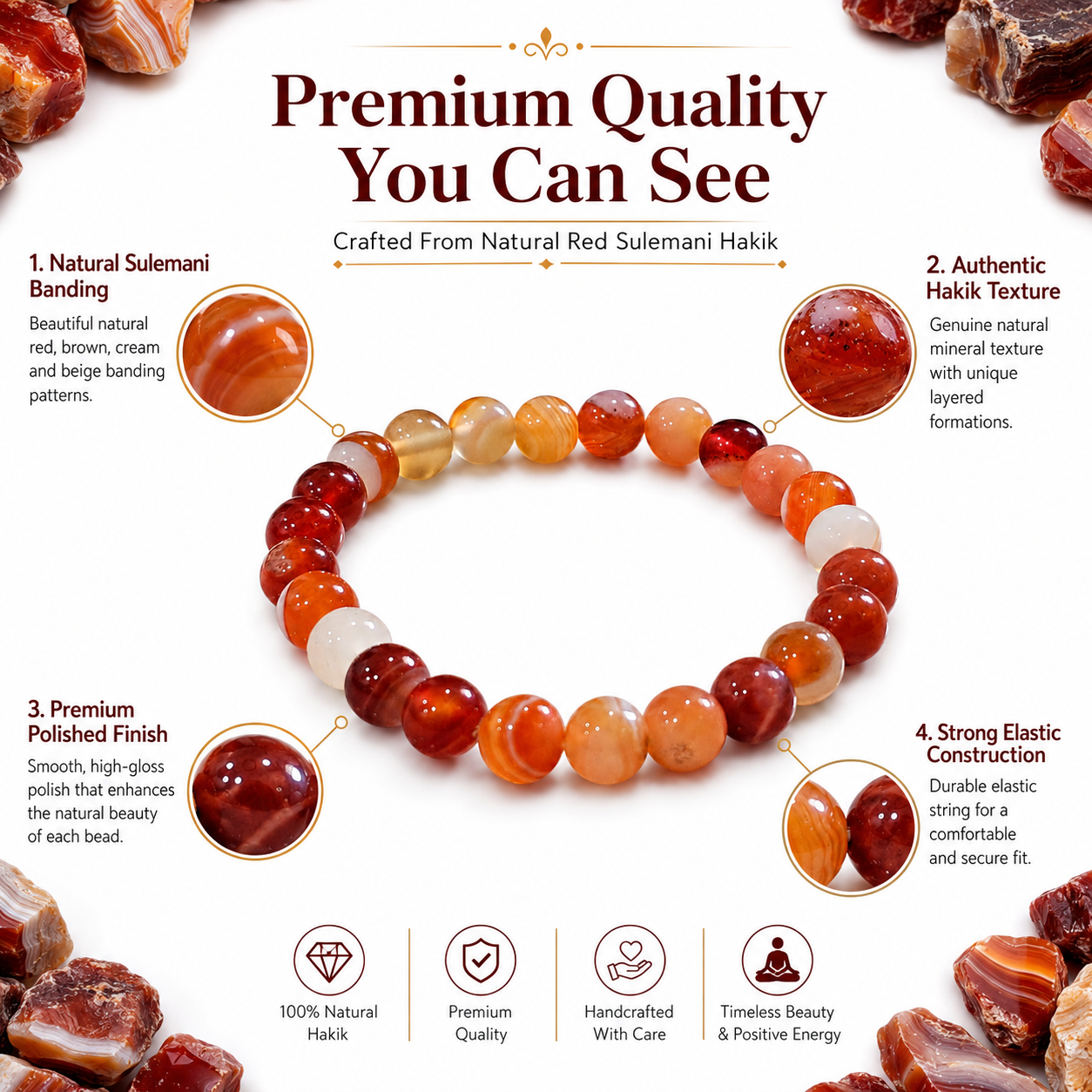 Natural Red Sulemani Hakik Bracelet 8mm