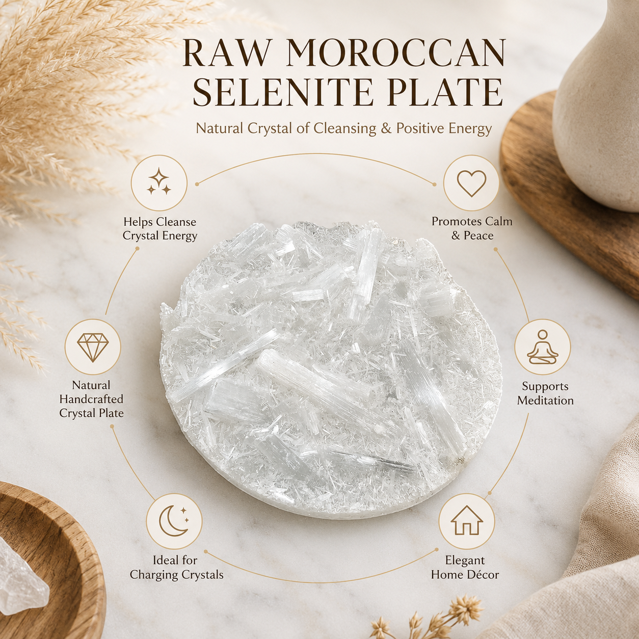 Natural Raw Moroccan Selenite Charging Plate