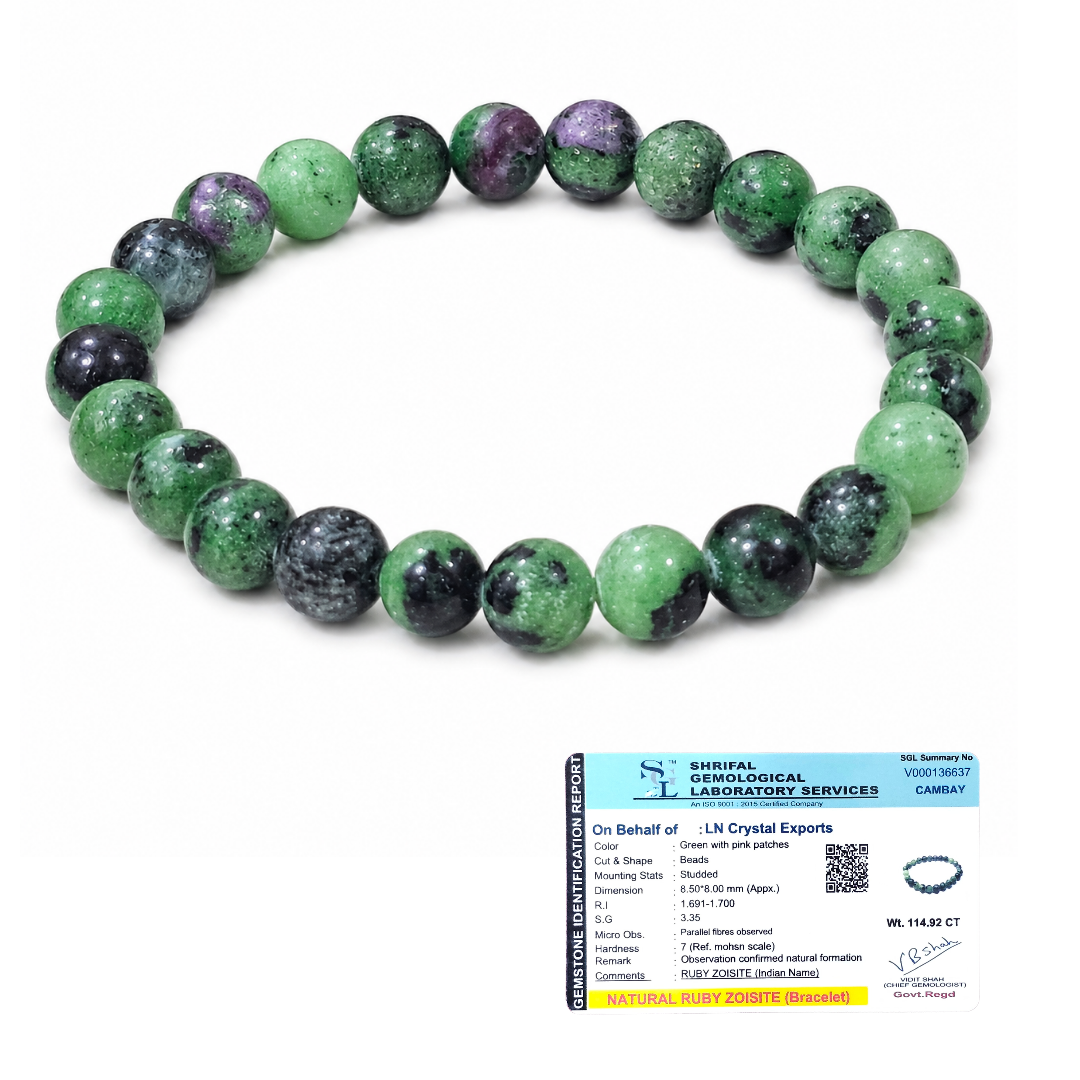 Natural Ruby Zoisite Bracelet 8mm | Certified Gemstone Bracelet