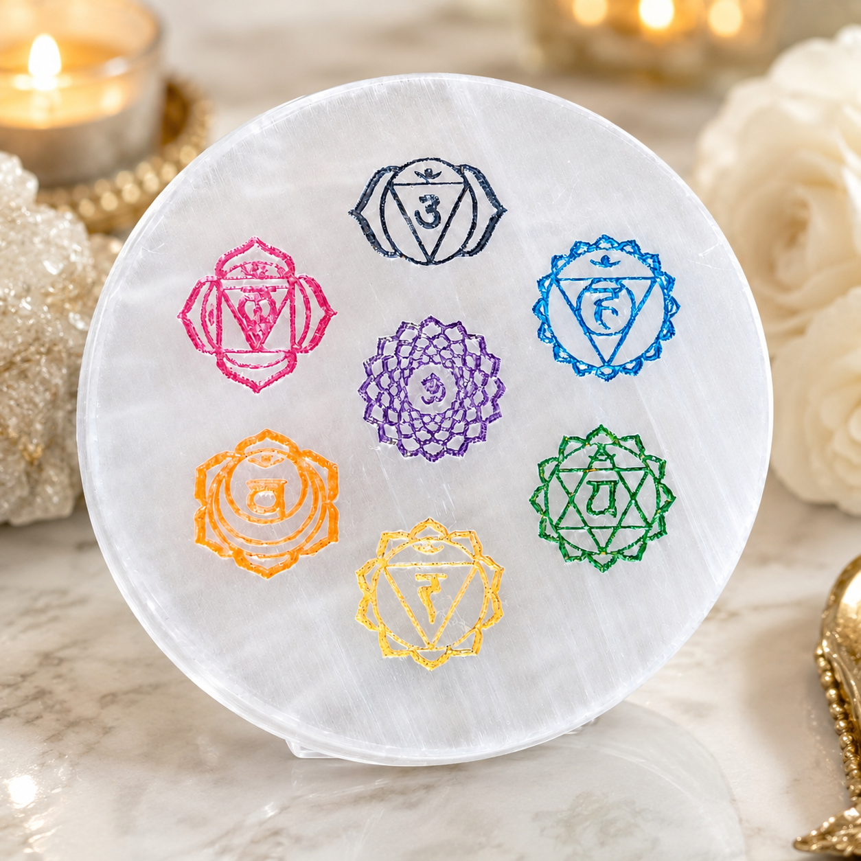 7 Chakra Selenite Charging Plate – Natural Crystal Charging & Energy Cleansing Plate
