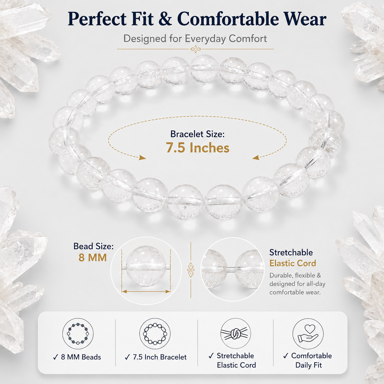 Natural Clear Quartz Bracelet 8mm