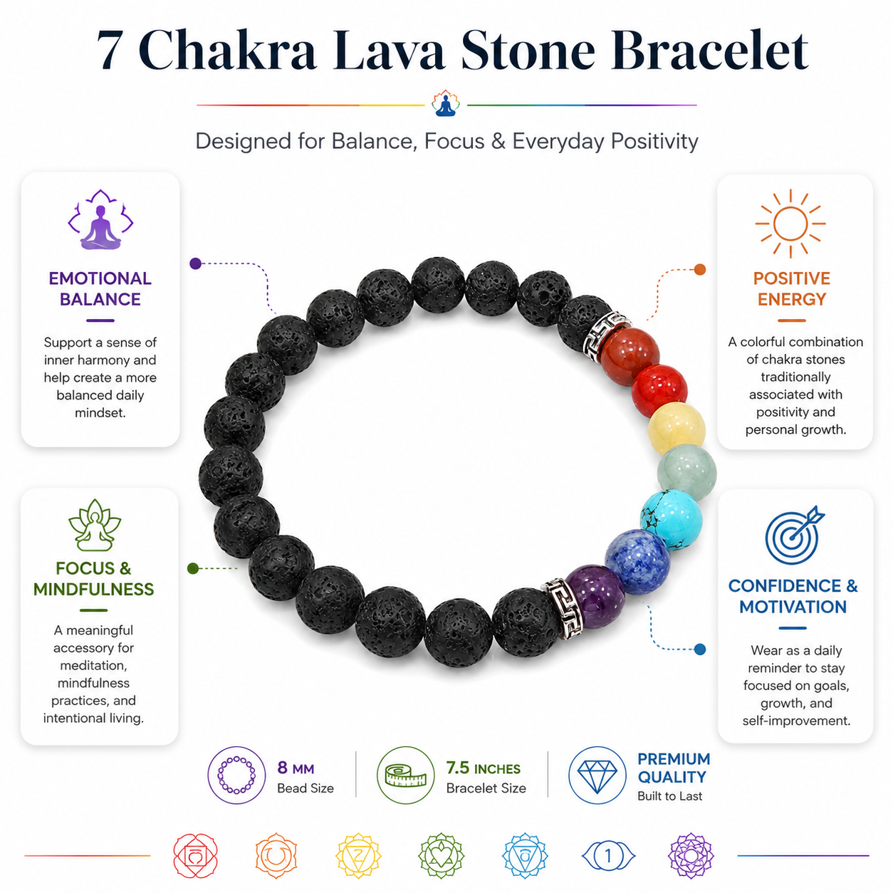 Seven Chakra Lava Stone Bracelet 8mm