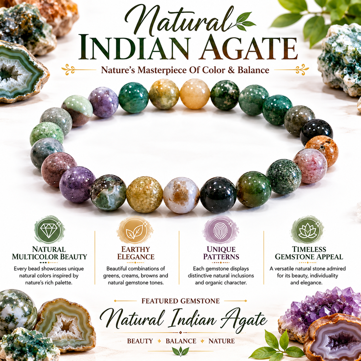 Natural Indian Agate Bracelet – Stability, Harmony & Positive Energy Bracelet