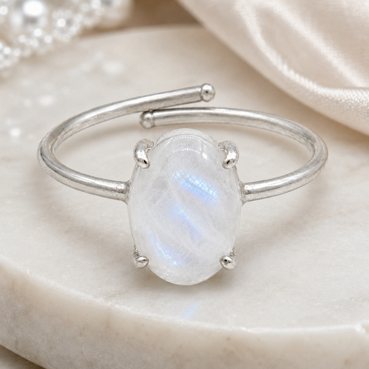 Natural Moonstone Adjustable Ring | Handmade Crystal Gemstone Ring | Healing Crystal Jewelry