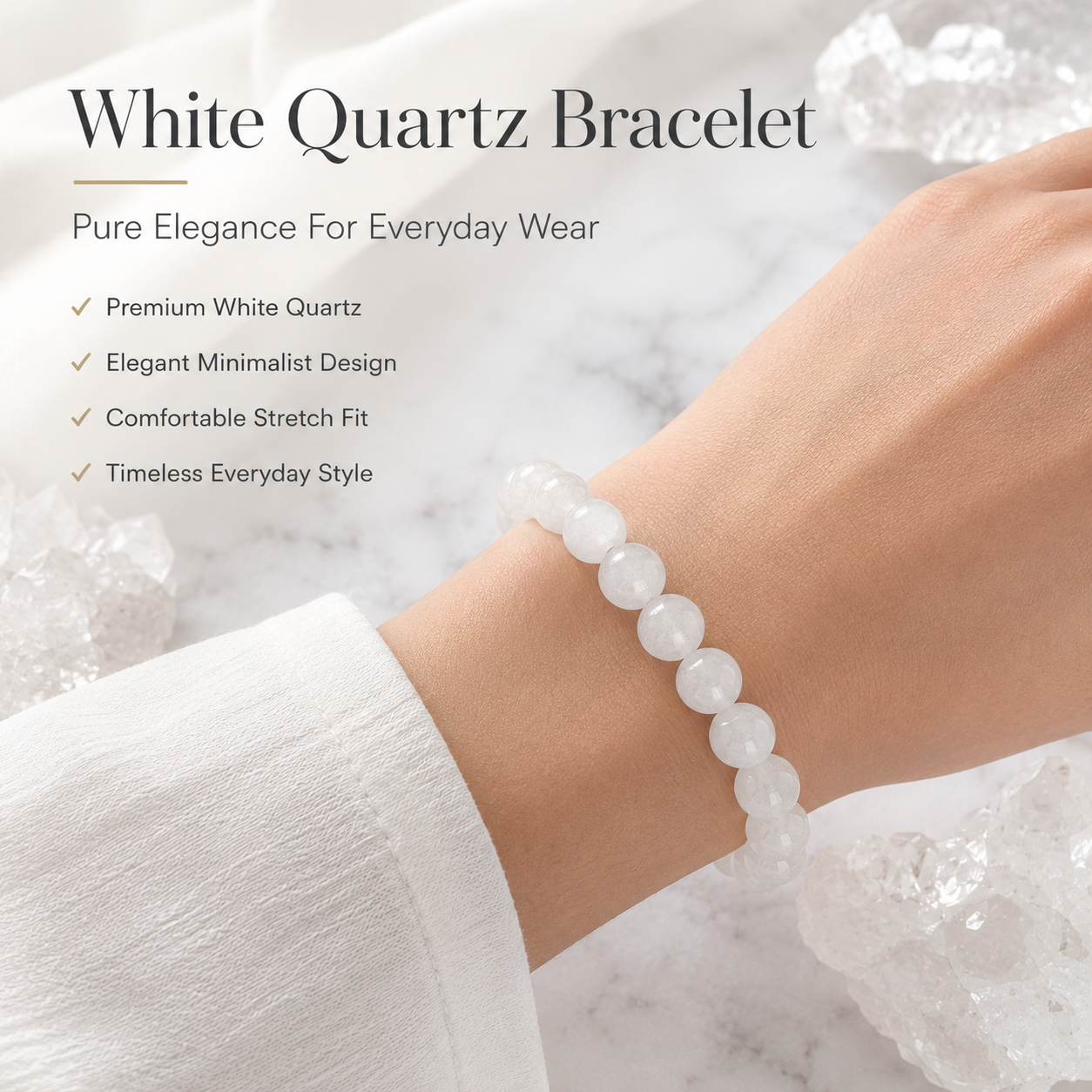 Natural White Quartz Bracelet – Clarity, Balance & Positive Energy Crystal Bracelet