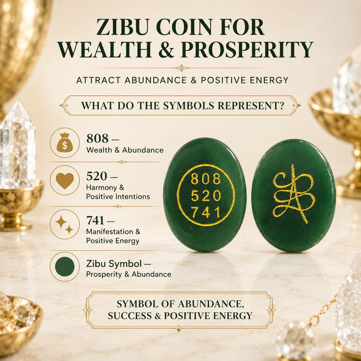Natural Green Jade Zibu Coin for Wealth & Prosperity | Sacred Abundance Energy Coin | Pocket Crystal for Manifestation & Positive Energy