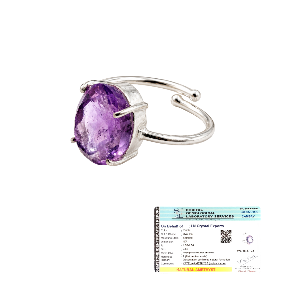 Natural Amethyst Adjustable Ring | Handmade Crystal Gemstone Ring | Healing Crystal Jewelry
