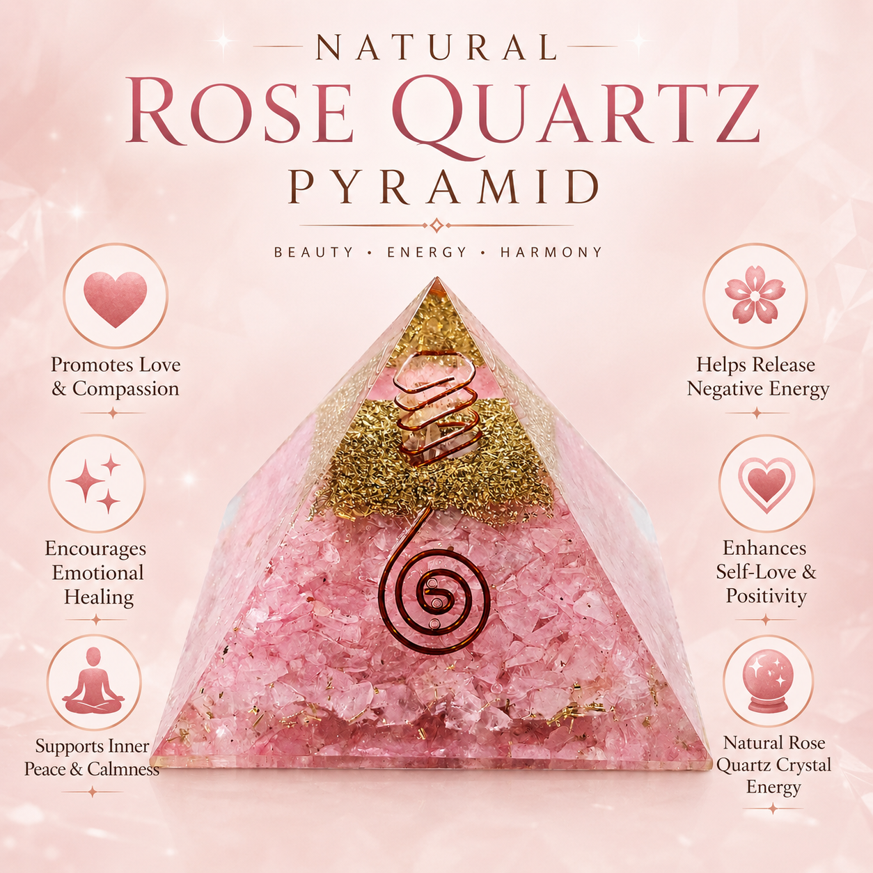 Natural Rose Quartz Orgonite Pyramid