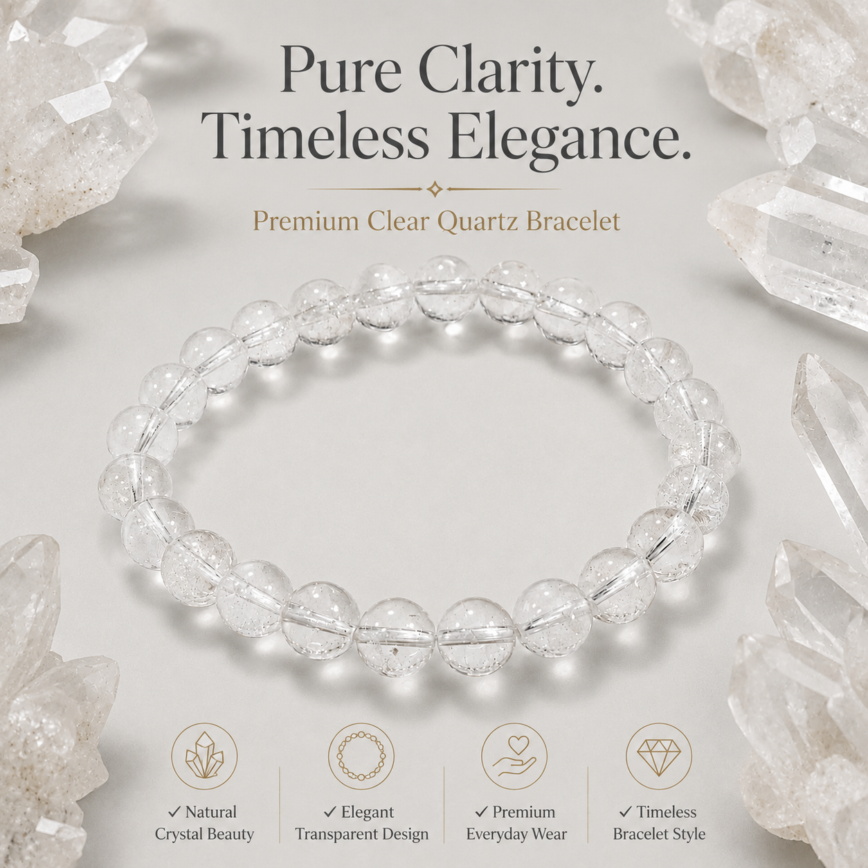 Natural Clear Quartz Bracelet 8mm