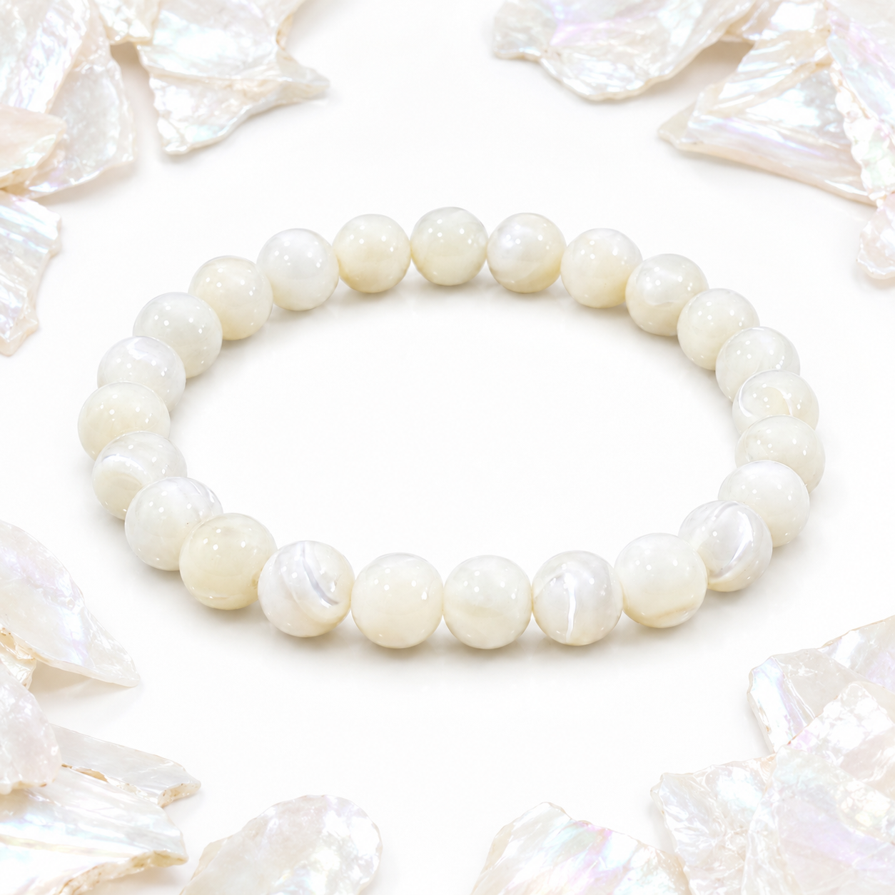 Natural Mother of Pearl Bracelet 8mm | Certified Calmness, Wisdom & Harmony Gemstone Bracelet
