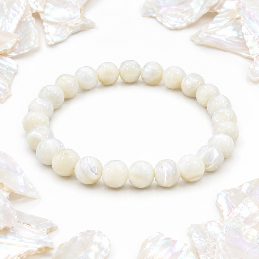Natural Mother of Pearl Bracelet 8mm | Certified Calmness, Wisdom & Harmony Gemstone Bracelet