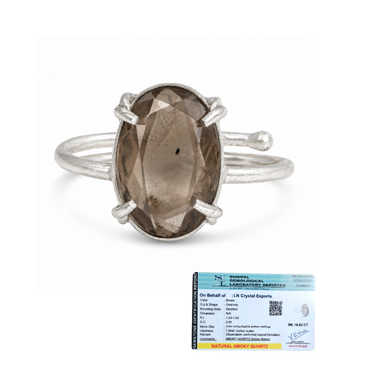 Natural Smoky Quartz Adjustable Ring | Handmade Crystal Gemstone Ring | Healing Crystal Jewelry