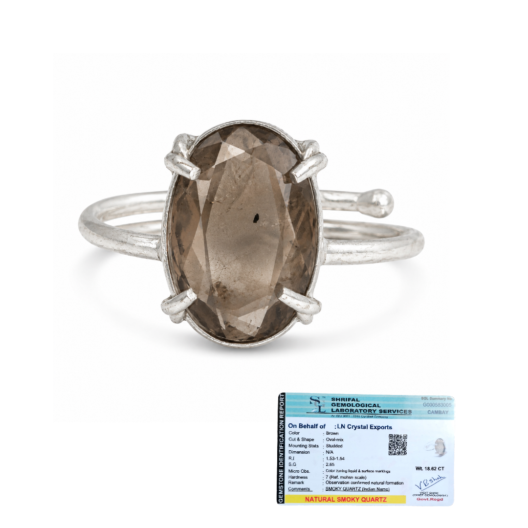 Natural Smoky Quartz Adjustable Ring | Handmade Crystal Gemstone Ring | Healing Crystal Jewelry