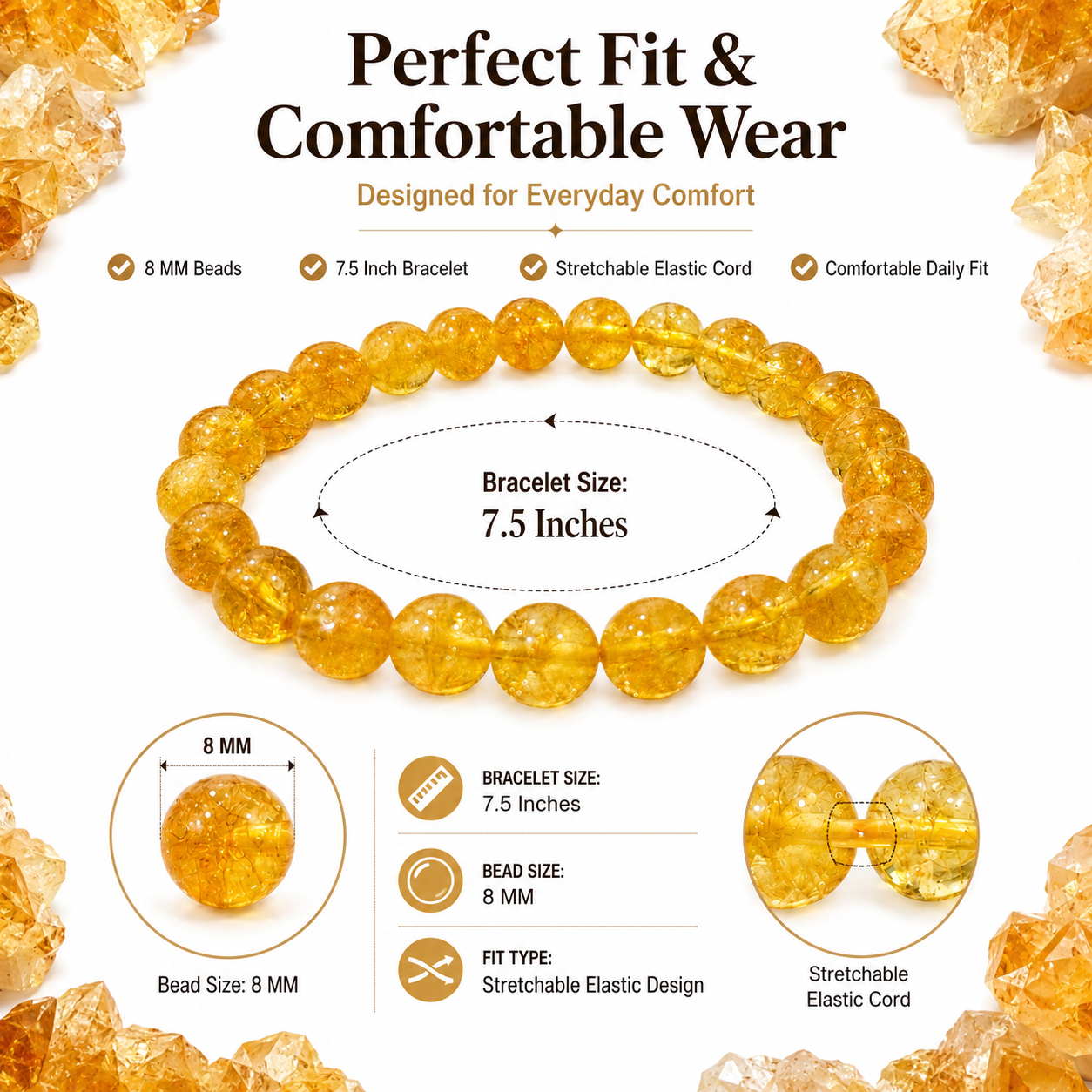 Natural Yellow Citrine Bracelet 8mm