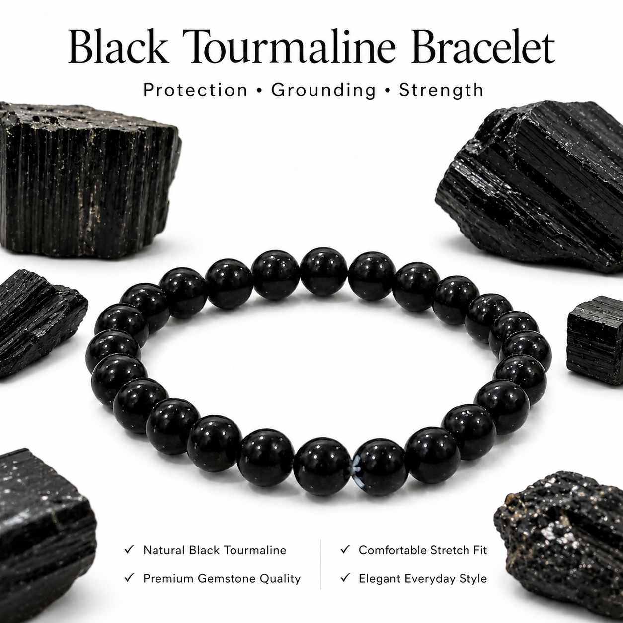Natural Black Tourmaline Bracelet – Protection, Grounding & Energy Shield Bracelet