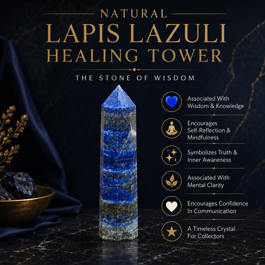 Natural Lapis Lazuli Healing Tower | Premium Polished Lapis Lazuli Crystal Point | Wisdom, Communication & Meditation Crystal