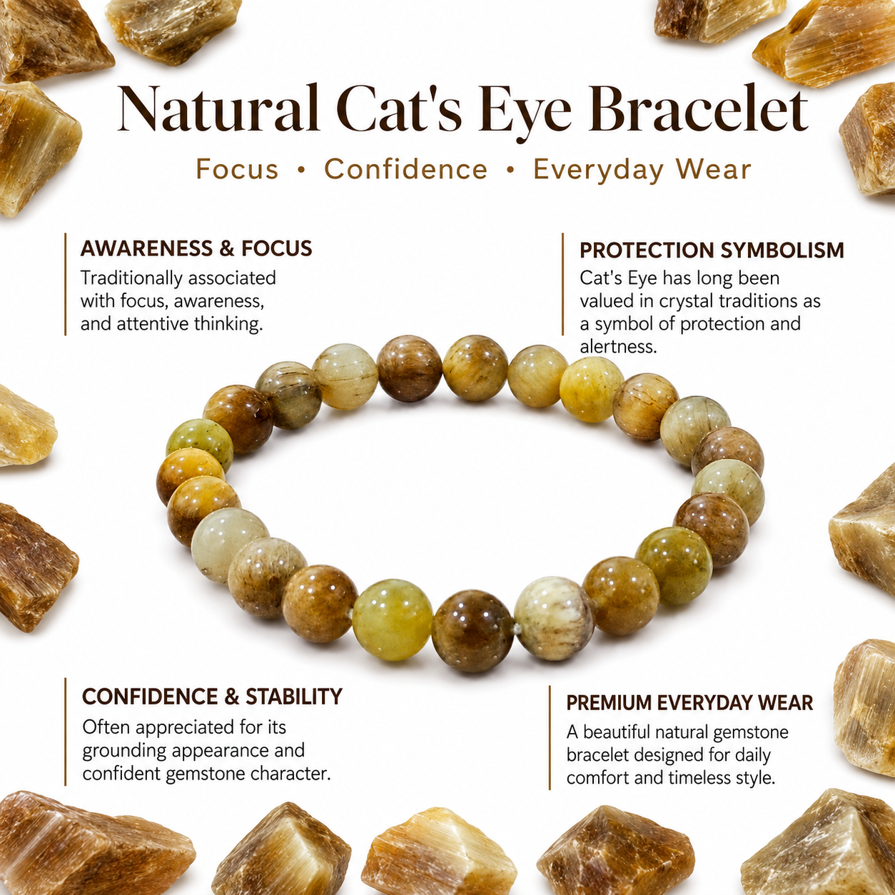 Natural Cat's Eye Bracelet 8mm | Certified Gemstone Bracelet