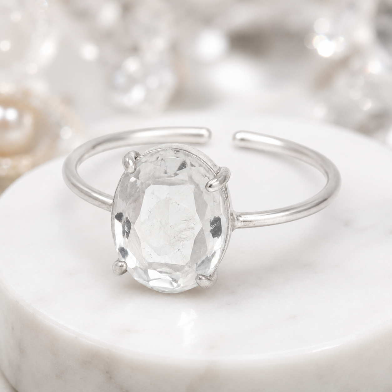 Natural Clear Quartz Adjustable Ring | Handmade Crystal Gemstone Ring | Healing Crystal Jewelry