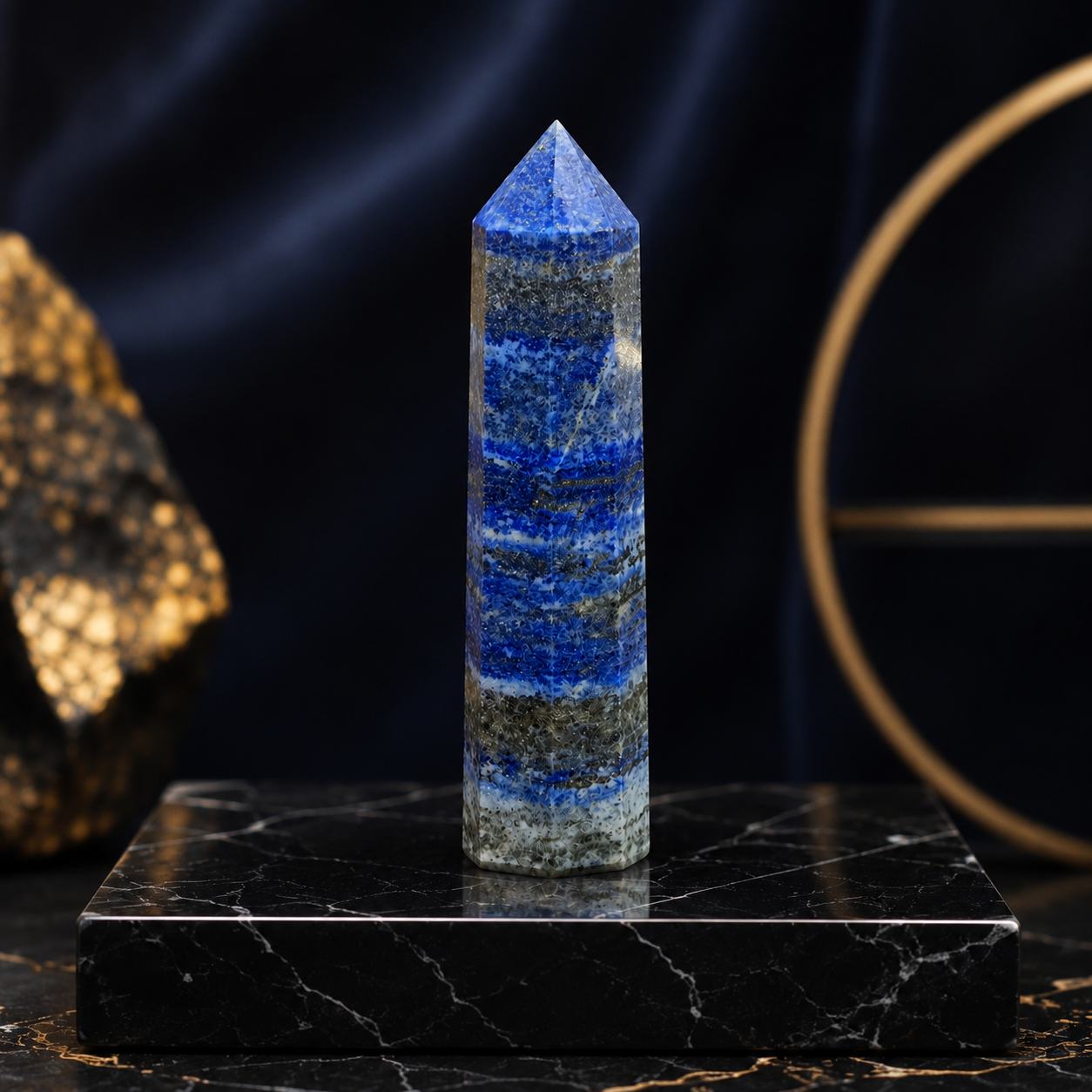 Natural Lapis Lazuli Healing Tower | Premium Polished Lapis Lazuli Crystal Point | Wisdom, Communication & Meditation Crystal