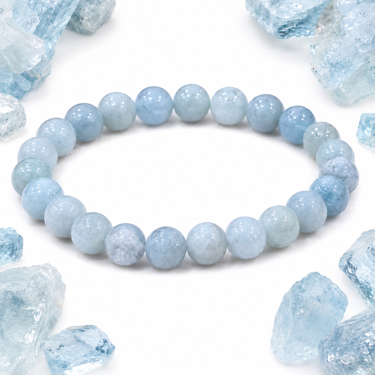 Natural Aquamarine Bracelet 8mm | Certified Ocean Blue Gemstone Crystal Bracelet