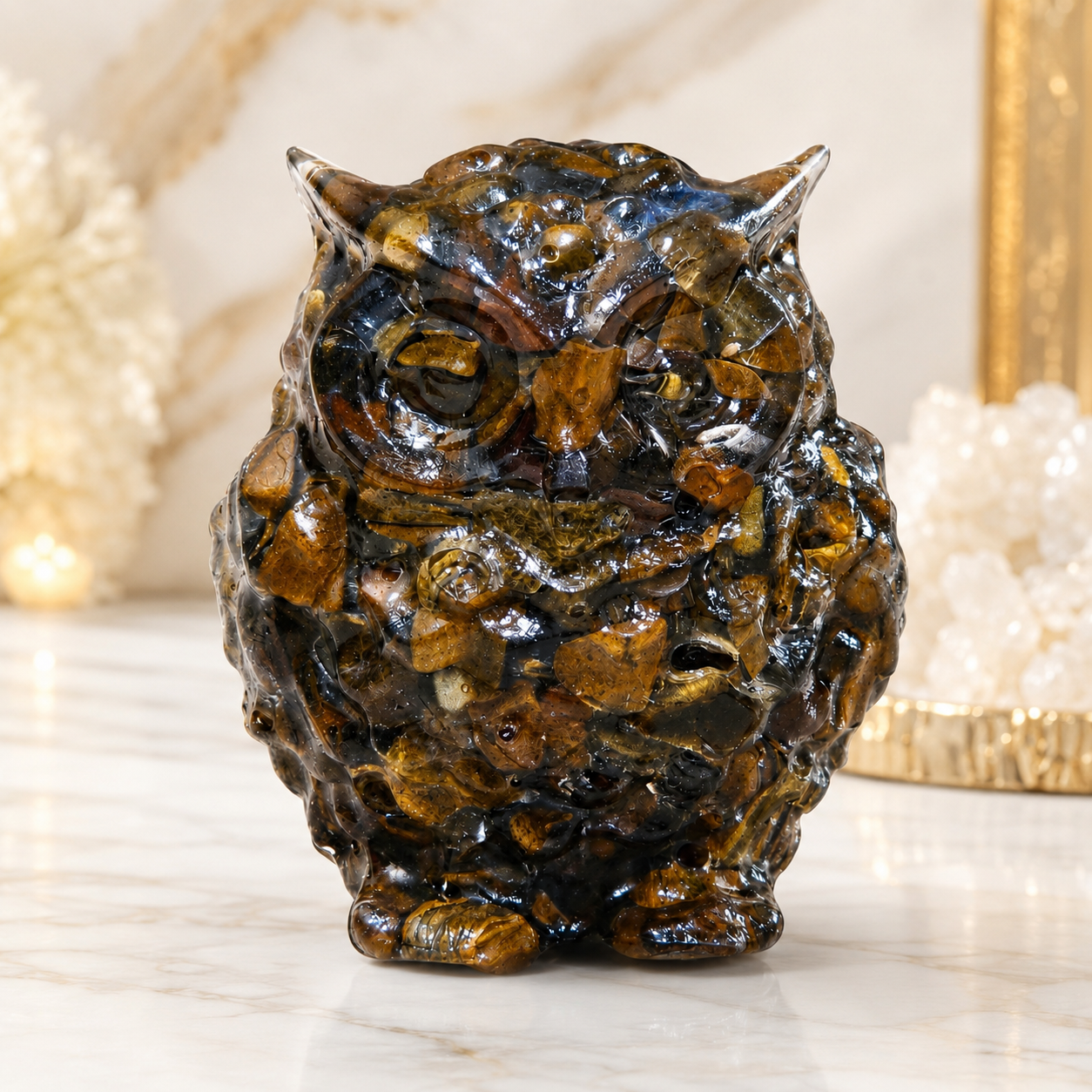 Natural Tiger Eye Owl – Handcrafted Crystal Owl